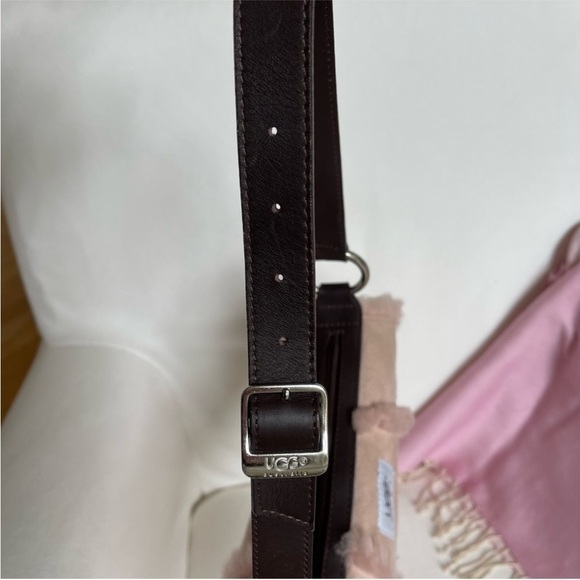 UGG Pink Suede Shoulder Purse Shearling Lined Leather Handbag Bag - Picture 8 of 14